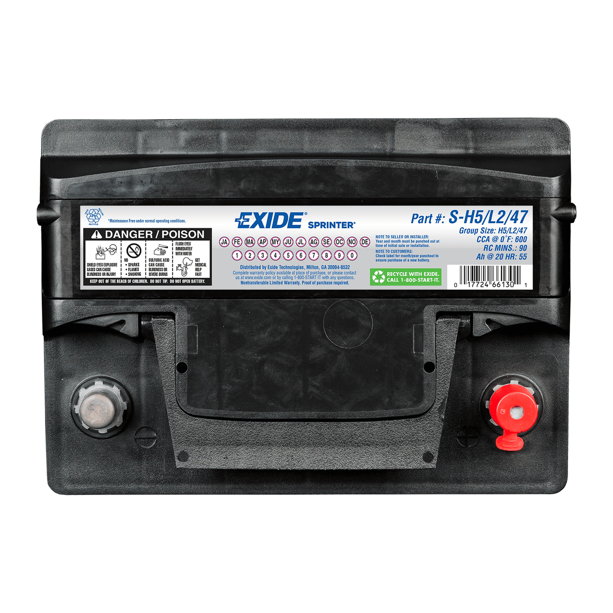 Exide S-H5/L2/47 Battery – Group H5/L2/47, 600 CCA