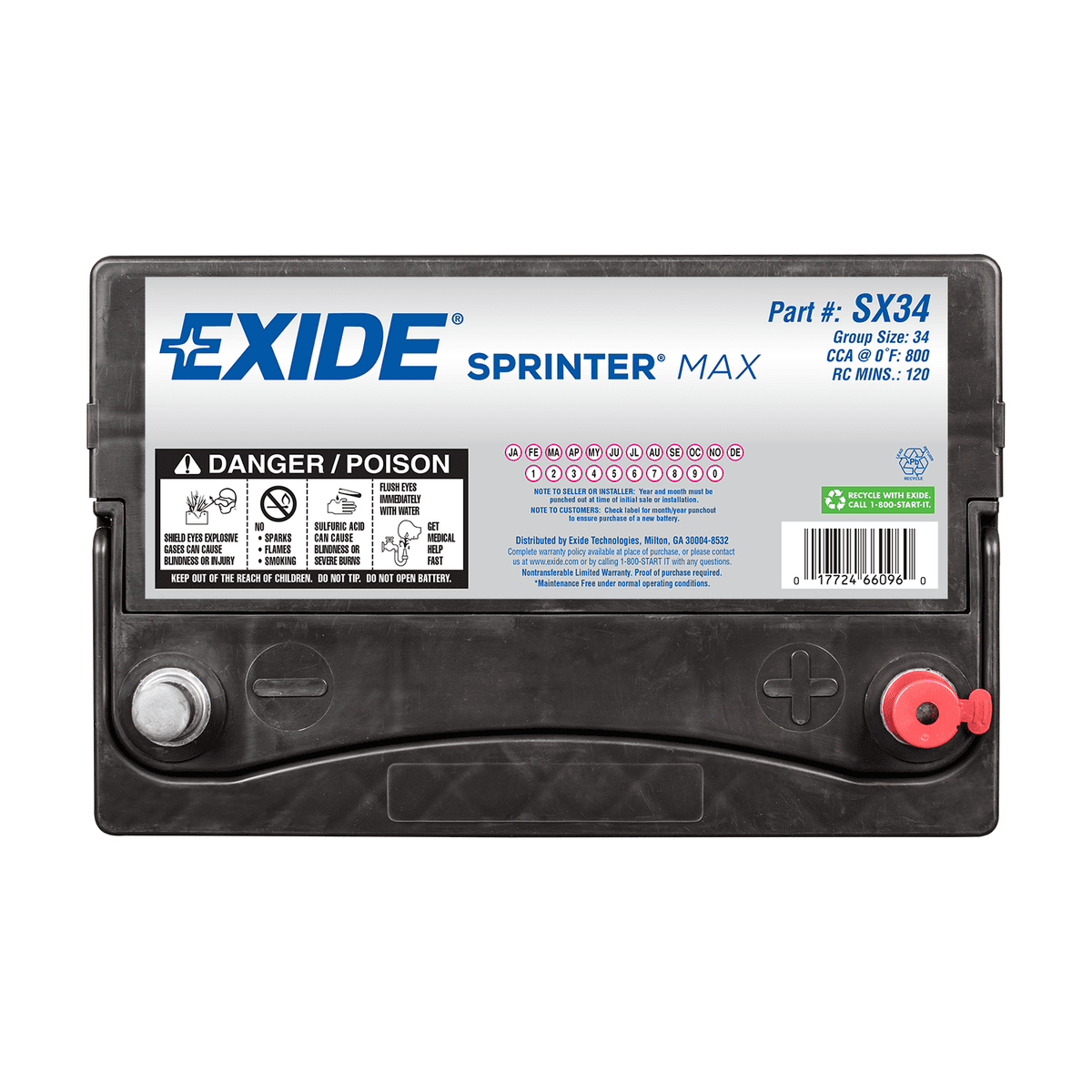 Exide SX34 Battery – Group 34, 800 CCA