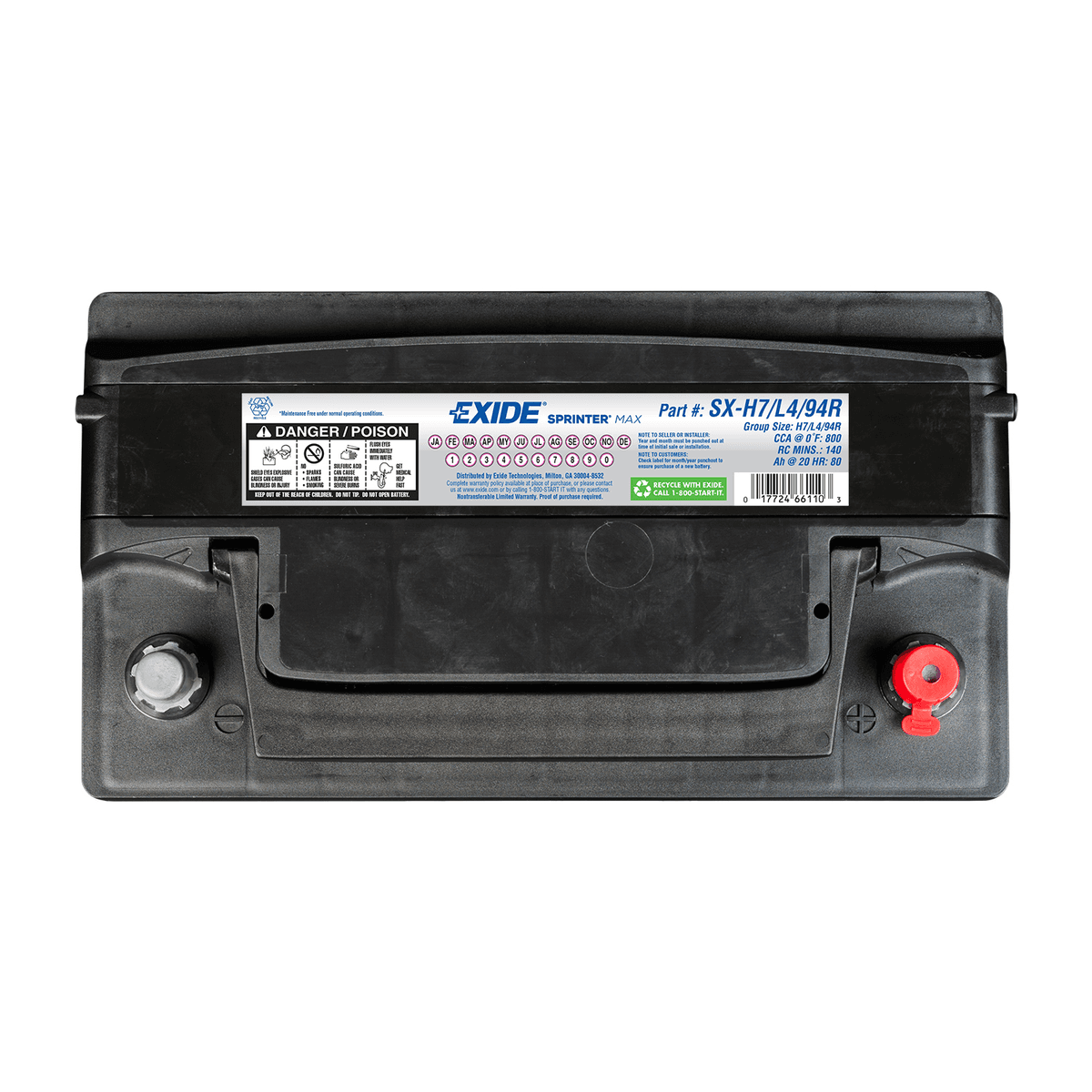 Exide SX-H7/L4/94R Battery – Group H7/L4/94R, 800 CCA